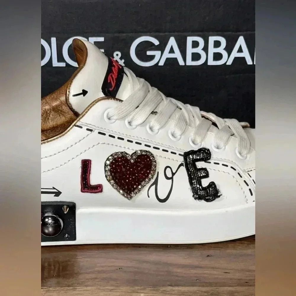 Dolce & Gabbana DG Portofino Designer White Leather Sneakers/Shoes Size 40 - Picture 5 of 16